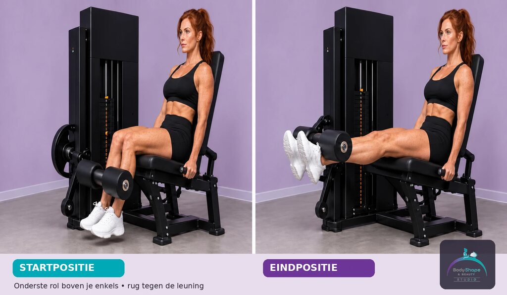 Leg Extension: startpositie links en eindpositie rechts